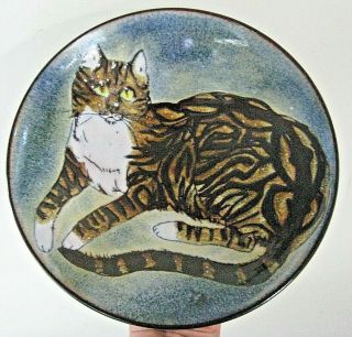 Large Vintage Chelsea Pottery England Joyce Morgan Tabby Cat Footed Bowl Signed 2