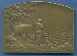 Art Nouveau Plaque Angelus Religion Farmer Dog Sheep French Medal By Dupre