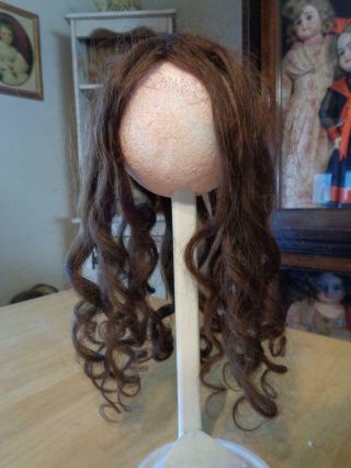 Vintage Long Brown Human Hair Doll Wig For Antique Doll Homemade?