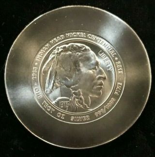 Daniel Carr 2013 Indian Head Buffalo Nickel Centennial.  999 1 Oz.  Silver Round