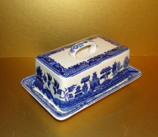 Antique Blue Willow Lidded Butter Dish Made In Japan Esd