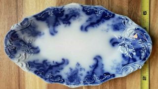 Antique Flow Blue Grindley Argyle Relish,  Celery,  Bacon Tray Or Small Platter