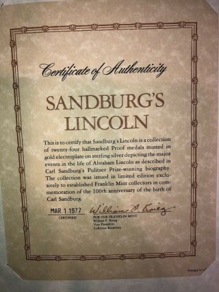 Franklin - Sandburg ' s Lincoln - 24k over Sterling Silver Set of 24 coins 3