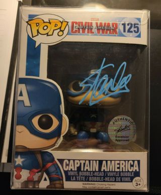Stan Lee Signed Captain America Civil War 125 Funko Pop Jsa.