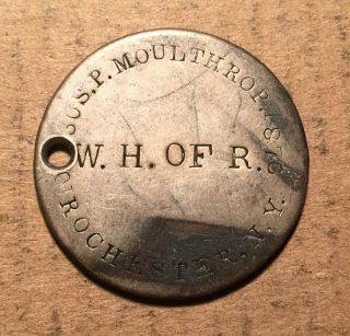 1855 1876 Rochester York Counterstamped Token S.  P.  Moulthrop Holed