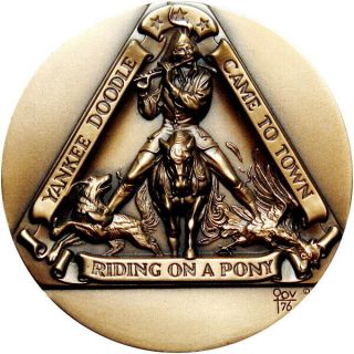 1976 Som Bicentennial 73mm Bronze Medal Yankee Doodle Dandy By Marcel Jovine