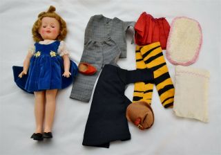 Vintage Ideal Shirley Temple 11 " Doll W/ Blue Dress & Bonus Clothing