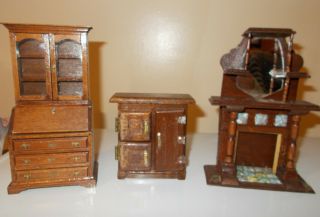 Vintage Wooden Miniature Dollhouse Furniture Set Of 3