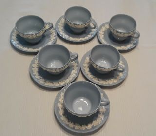 6 Wedgewood Queensware Cream On Lavender Shell Edge Cups & Saucers