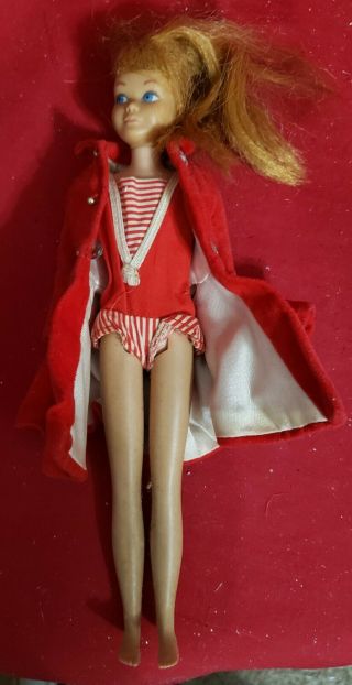Vintage 1963 Mattel Barbie Skipper Doll Red Hair Romper Outfit and Red Coat 2