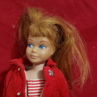 Vintage 1963 Mattel Barbie Skipper Doll Red Hair Romper Outfit and Red Coat 3