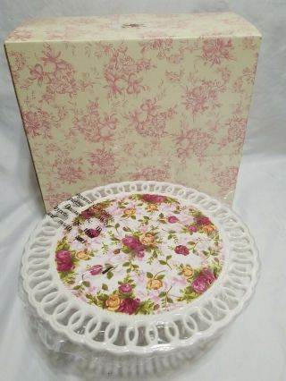 2002 Royal Albert Old Country Roses Pierced Cake Stand 12 "