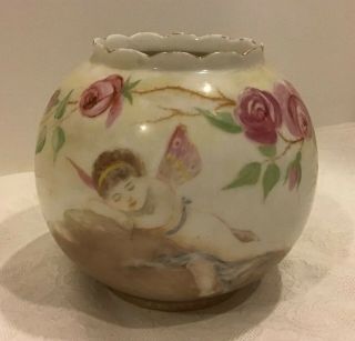 Limoges France Antique Hand Painted Vase - Roses And Fairy Gold Detai