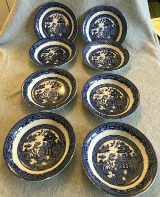 Set Of 8 Eight Blue Willow Coupe Soup Bowls,  Allerton 