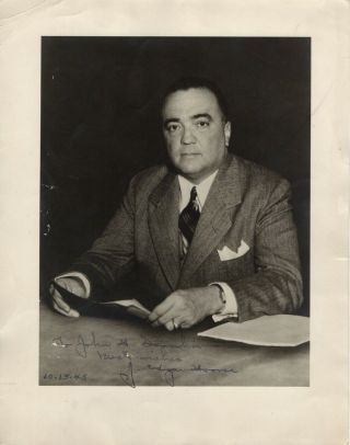 J.  Edgar Hoover Signed Autographed 9x11 Photo Vintage 1945 Bas S97122