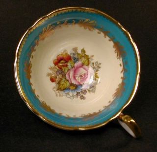 Vintage Turquoise Aynsley Bone China Tea Cup Signed Ja Bailey Rose Bouquet