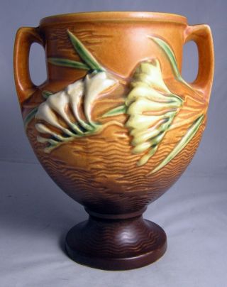 Vintage Roseville Pottery " Freesia " Vase 196 - 8 Brown