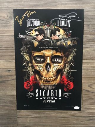 Benicio Del Toro & Josh Brolin Signed Sicario 11x17 Photo Jsa/coa Proof