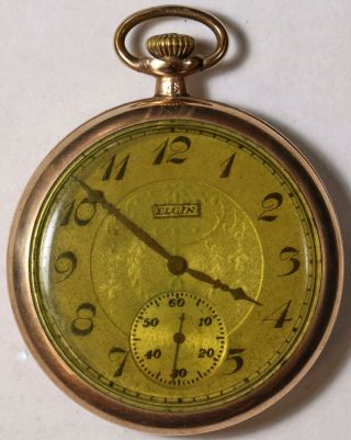 Elgin Grade 345 Pocket Watch 12 Size 17 J.  Gold - Filled Open - Face - Not
