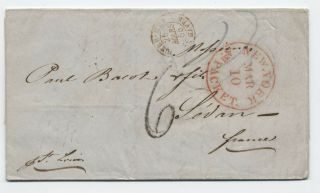 1855 York To France Transatlantic Stampless Red Am Pkt Marking [y6003]