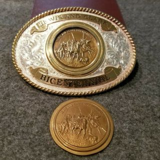 Silver And Gold Lewis And Clark Bicentennial Belt Buckle With Token Coin Sc212