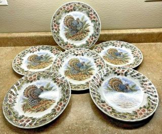Set Of 6 Churchill Myott Thanksgiving Turkey Multi - Color 10 " Dinner Plates Euc