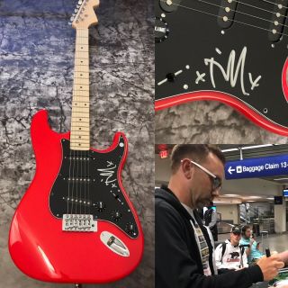 Gfa Rise Against Band Tim Mcilrath Signed Red Electric Guitar Proof