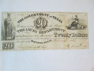 Government Of Texas Houston March 1838 $20 Paper Note 326 Obsolete