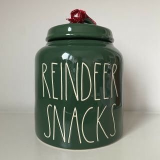 Rae Dunn Green Reindeer Snacks Canister - Christmas Online Exclusive 2020