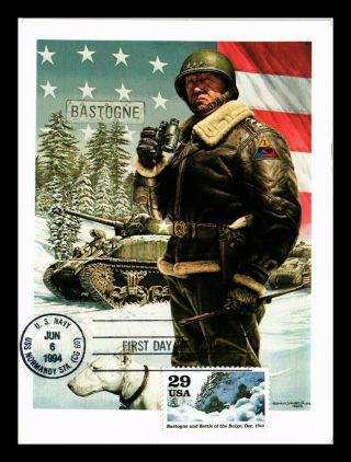 Dr Jim Stamps Us Wwii Bastogne Battle Of Bulge Continental Size Fdc Maximum Card