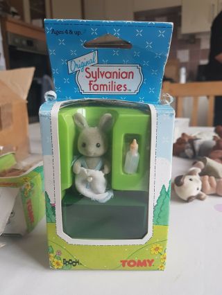 Sylvanian Families Tomy Vintage Boxed Grey Rabbit Baby
