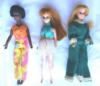 3pc Vint Dawn,  Pippa Dolls & Black Rock Flower Rosemary Doll In Vgc