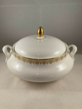 Covered Casserole Dish,  Royal Doulton China,  Gold Lace Pattern (h4989) Filigree