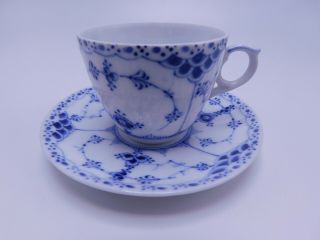 Royal Copenhagen Half Lace Blue Fluted Demitasse Tea Cup & Saucer