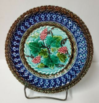 Antique Majolica Villeroy & Boch Grape & Leaf Plate Cobalt Turquoise V & B S