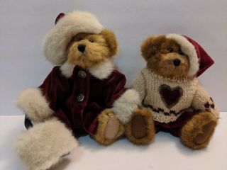 Boyds Bears.  8 " Bailey And Edmund T Bear In Christmas Red Velvet.  1998 Tags Nwt