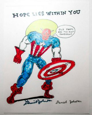 Hi How Are You Daniel Johnston Signed Captain America 8.  5x11 " Art Print