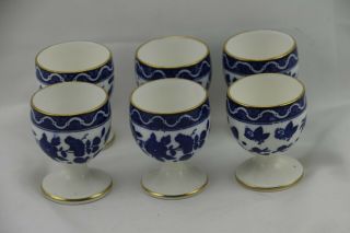 Royal Doulton Clifton Flow Blue Pattern Egg Cups Set Of 6 Antique
