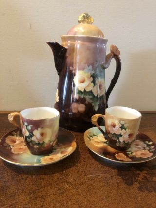 Vintage Hand Painted Demitasse Set With Pot Made In France