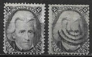 Usa 2c Jackson Scott Type A32 2 Stamps Of Which 1 With Grill See Scans