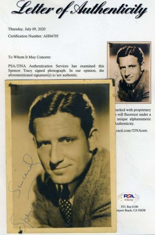 Spencer Tracy Psa Dna Signed 5x7 Vintage Photo Autograph