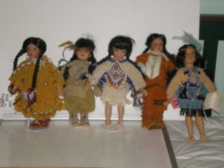 5 Porcelain Indian Native American Dolls Paradise Galleries Leather Hairband Mor