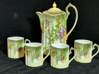 Hand Painted Signed Koch Bavaria A C Chocolate Pot 4 Cups Oval