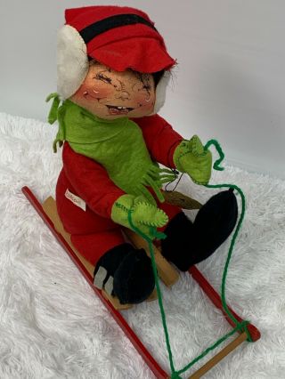 Annalee 1963 Large 16 " Boy On Wooden Sled Felt Christmas Doll