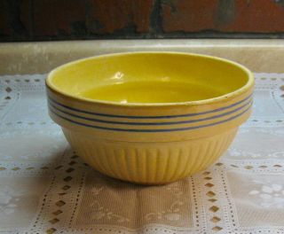 Antique Red Wing Stoneware Saffron Ware Bowl With Blue Stripes
