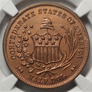 1962 CSA Bronze 50c Bashlow Restrike NGC MS64RB Confederate Sates Half Dollar 2