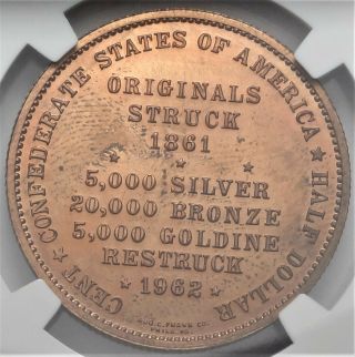 1962 CSA Bronze 50c Bashlow Restrike NGC MS64RB Confederate Sates Half Dollar 3