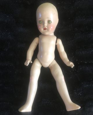 Vintage Composition Baby Doll 12.  5” Sleepy Eyes Jointed Open Mouth