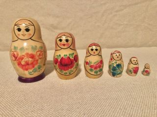 Vintage Set Of 6 Russian Wooden Matryoshka Nesting Dolls 5  Ussr Soviet Signed