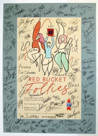 Stars Aaron Tveit,  David Byrne,  Signed Red Bucket Follies 2019 Poster Folliebay